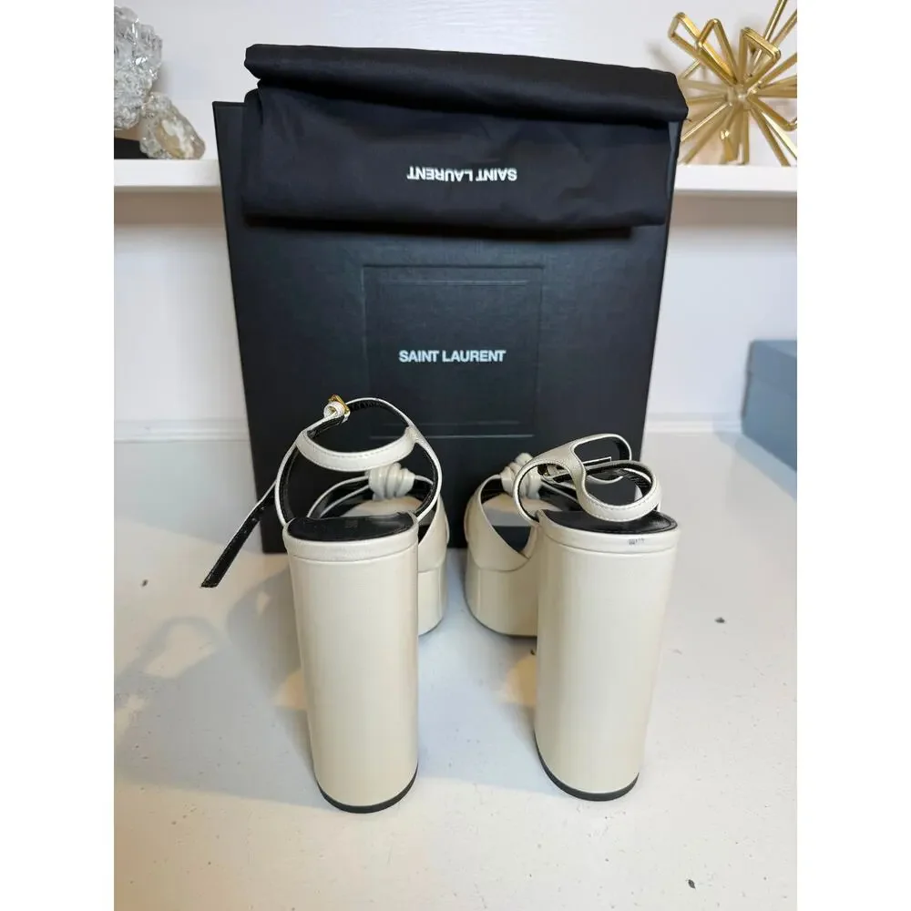 NWB Saint Laurent Bianca 125 Leather Platform Sandals Pearl Womens Size 41